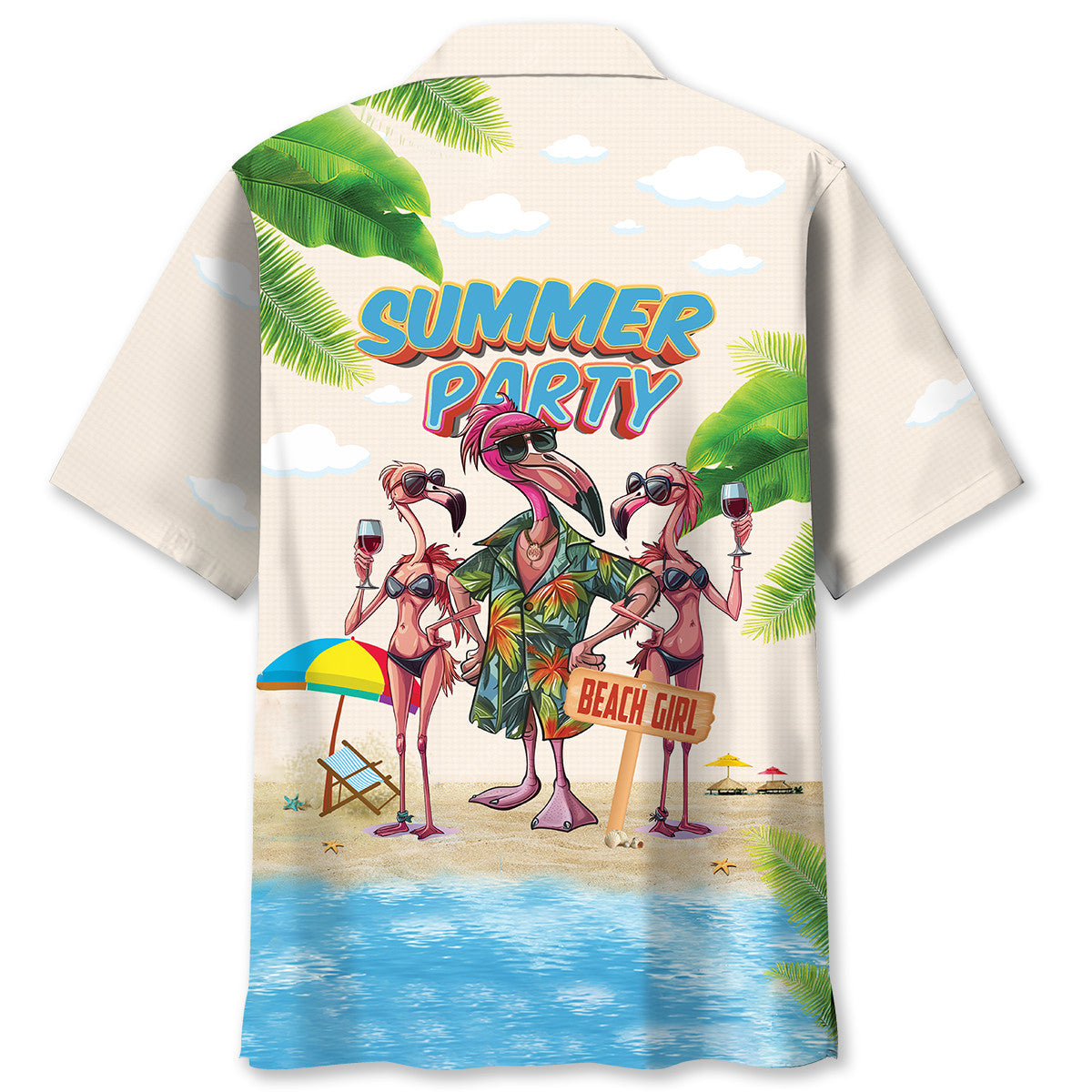 Tropical Summer Party Flamingo Hawaiian Shirt For Beach Parties And Weekend Getaways