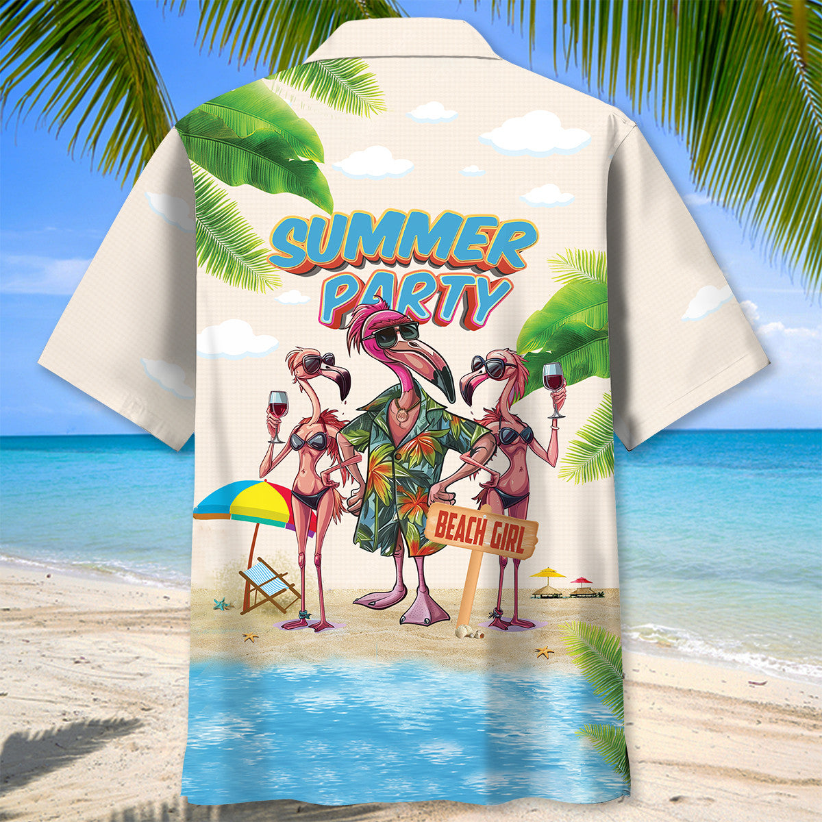 Tropical Summer Party Flamingo Hawaiian Shirt Pattern Detail For Vacation Travel And Daily Wear