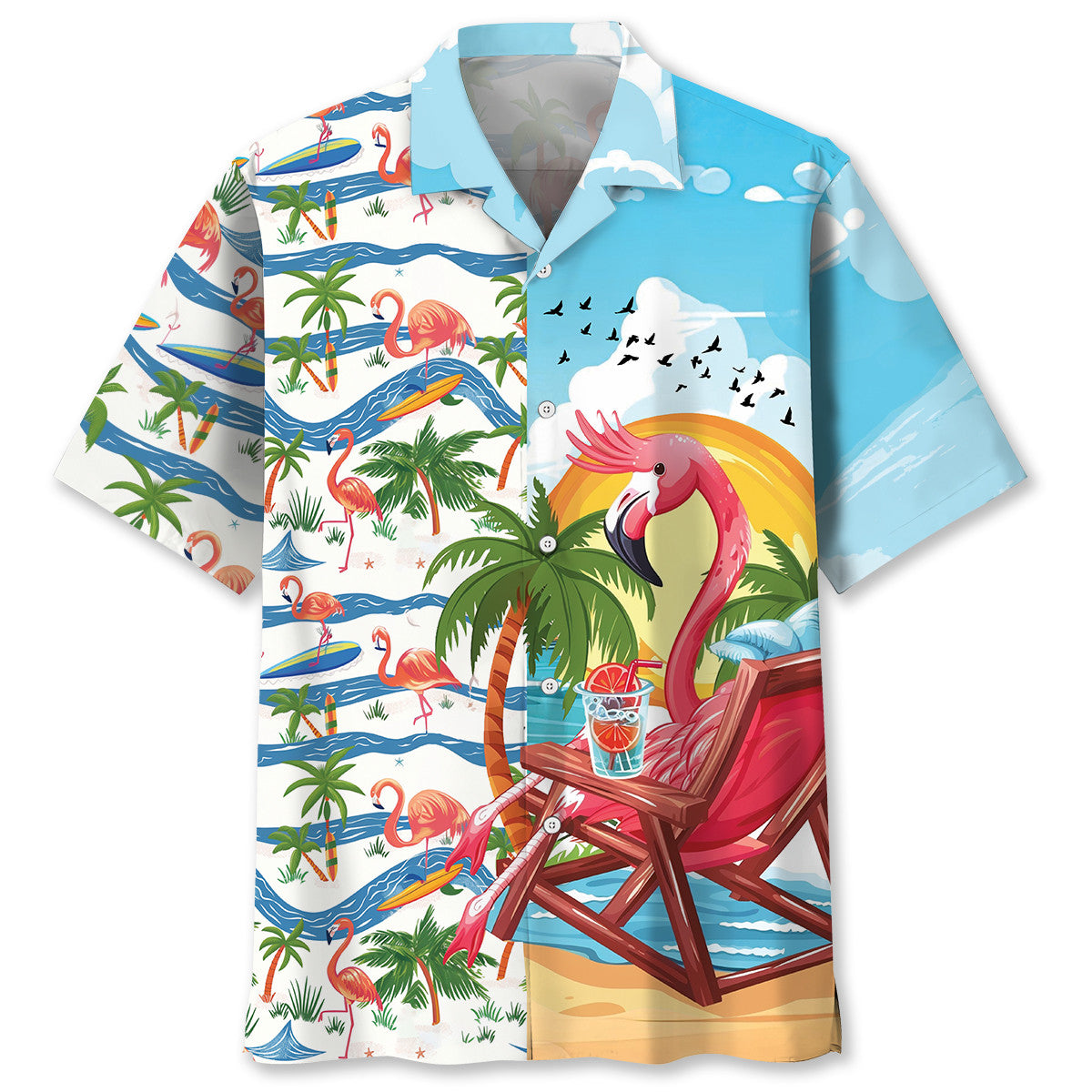 Tropical Summer Vacation Flamingo Hawaiian Shirt Artwork View For Coastal Escapes And Resort Style