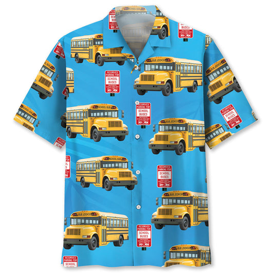 Stop School Bus Safety Hawaiian Shirt Pattern View For Relaxed Warm Weather Outfits