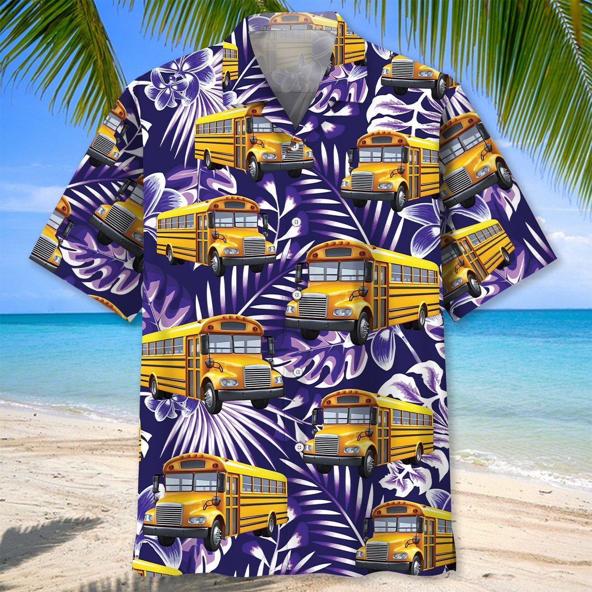 Tropical Retro School Bus Fun Hawaiian Shirt Pattern View For Lightweight Everyday Style