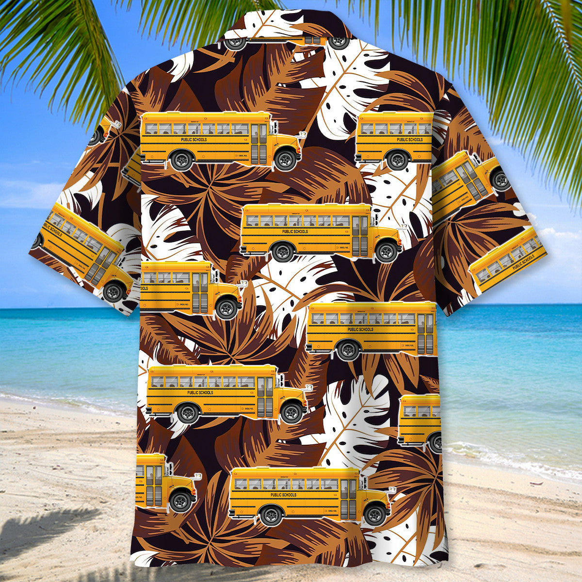 Retro School Bus Travel Hawaiian Shirt Design Detail For Beach Days And Holiday Travel