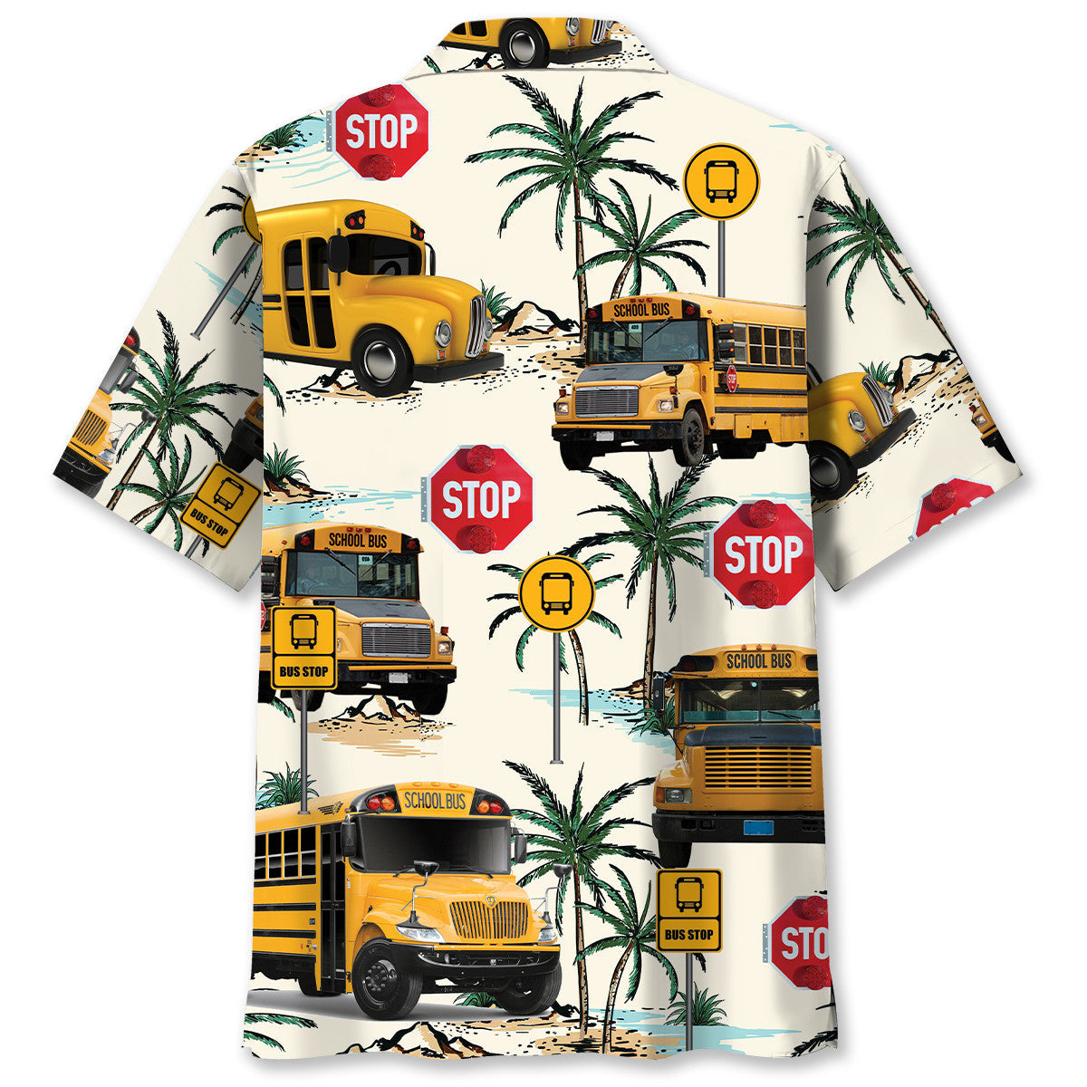Tropical Aloha School Bus Fun Hawaiian Shirt Design Detail For Sunny Adventures And Casual Wear