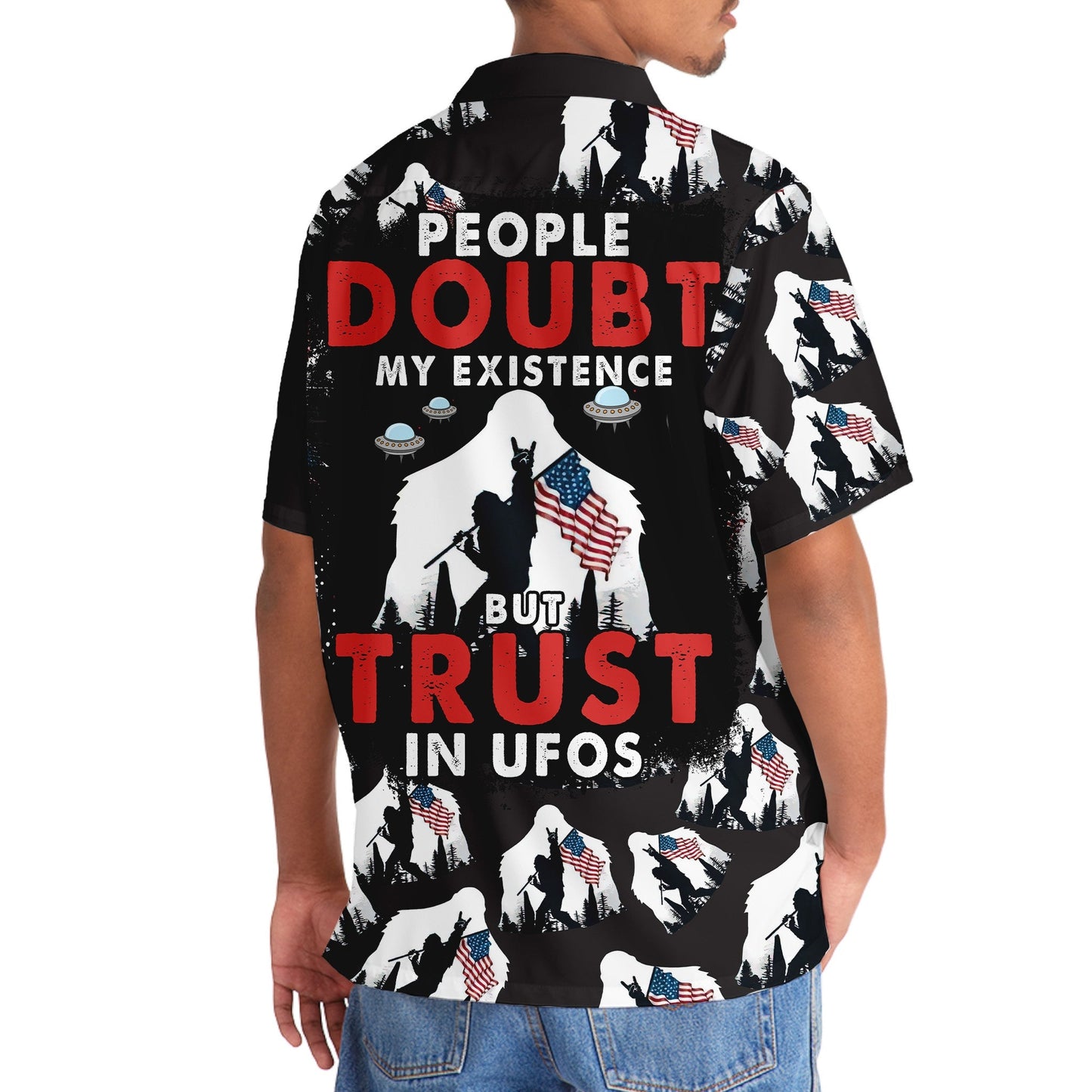 People Doubt Existence Forest Creature Wilderness Hawaiian Shirt Pattern Detail For Summer Holidays And Outdoor Fun
