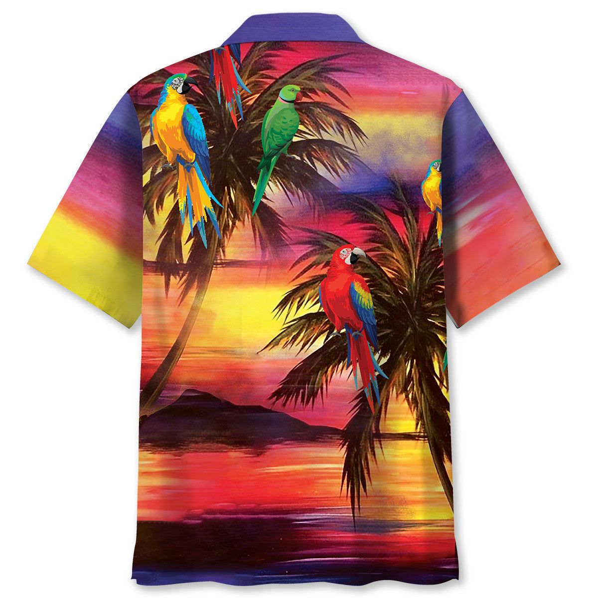 Tropical Parrot Sunset Beach Hawaiian Shirt Design Detail For Sunny Adventures And Casual Wear