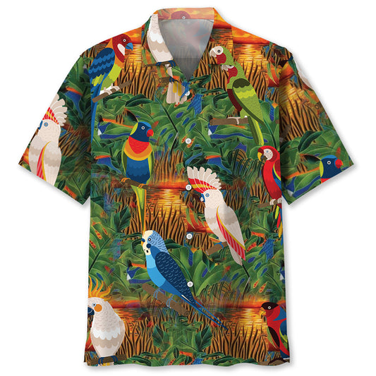 Tropical Parrot Sunset Marsh Hawaiian Shirt Design Detail For Beach Days And Holiday Travel