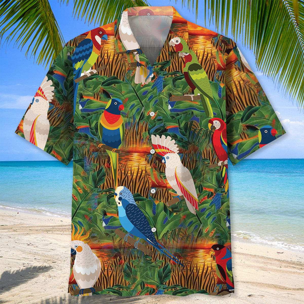 Tropical Parrot Sunset Marsh Hawaiian Shirt For Poolside Relaxation And Sunny Getaways