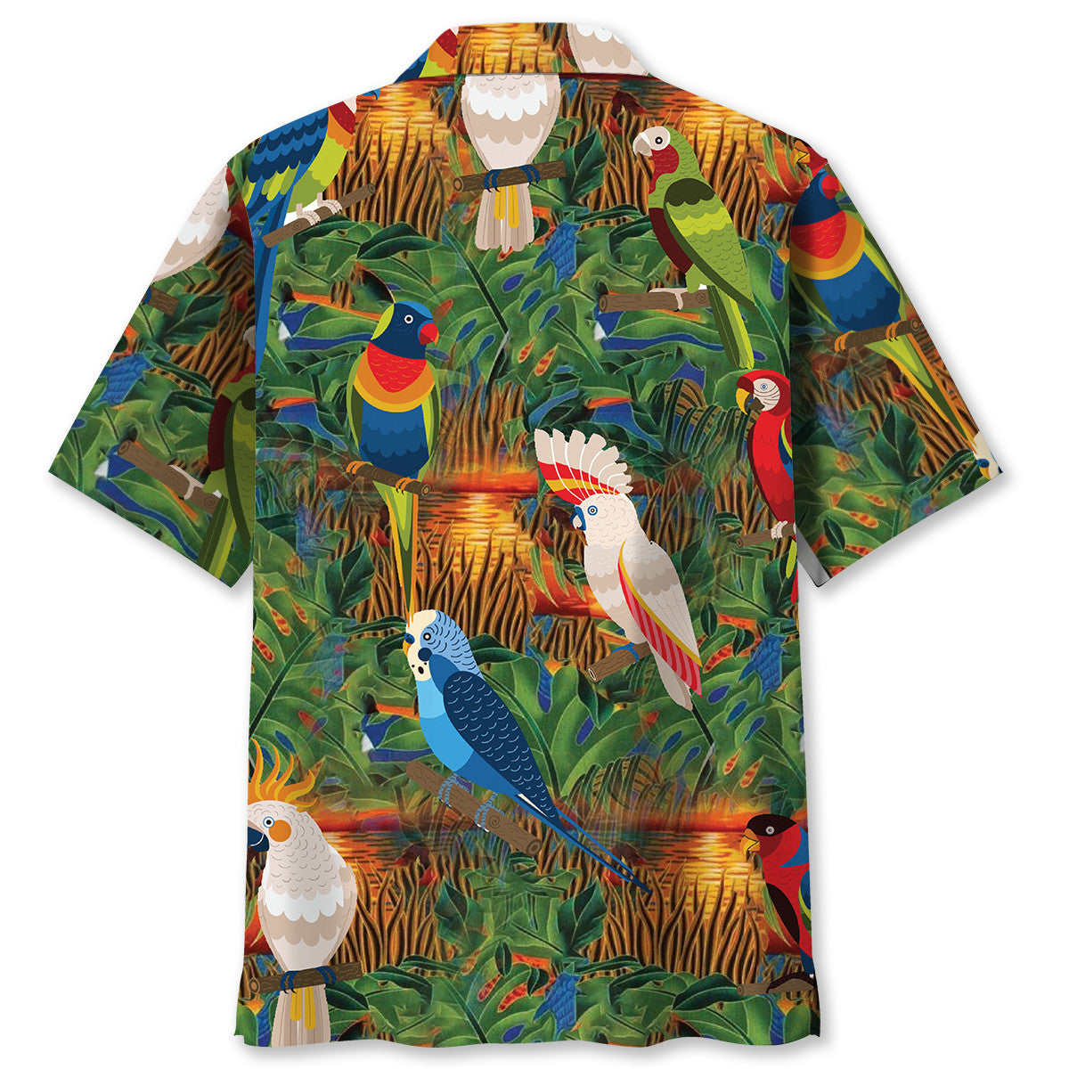 Tropical Parrot Sunset Marsh Hawaiian Shirt Pattern View For Lightweight Everyday Style