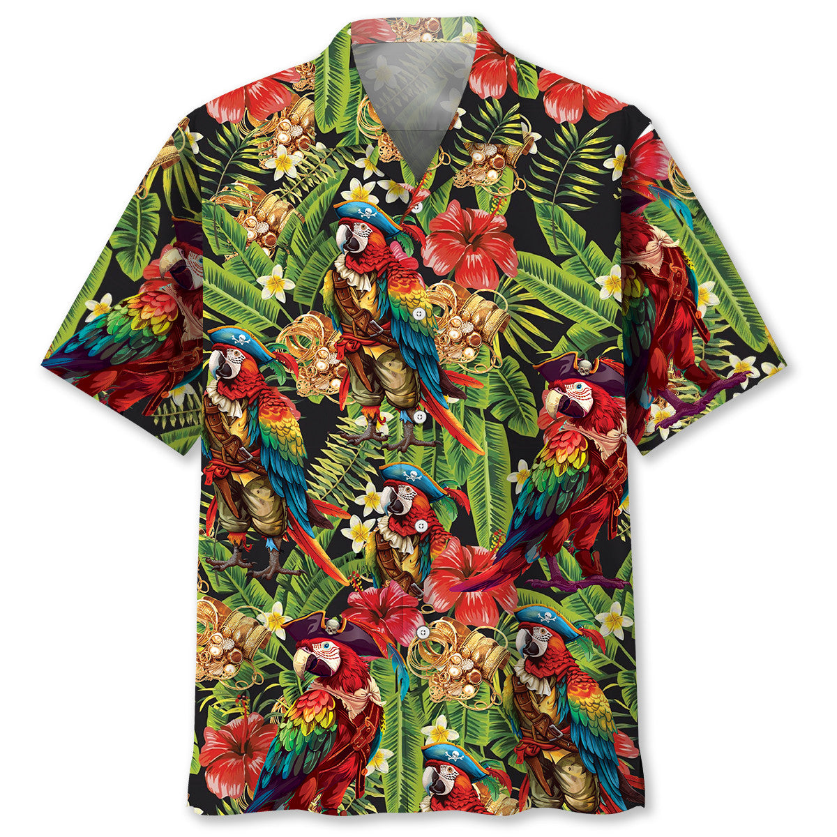 Tropical Parrot Nautical Pirate Island Hawaiian Shirt Design View For Casual Summer Styling