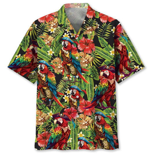 Tropical Parrot Nautical Pirate Island Hawaiian Shirt Design View For Casual Summer Styling