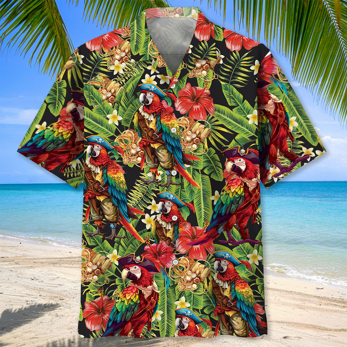 Tropical Parrot Nautical Pirate Island Hawaiian Shirt For Beach Parties And Weekend Getaways