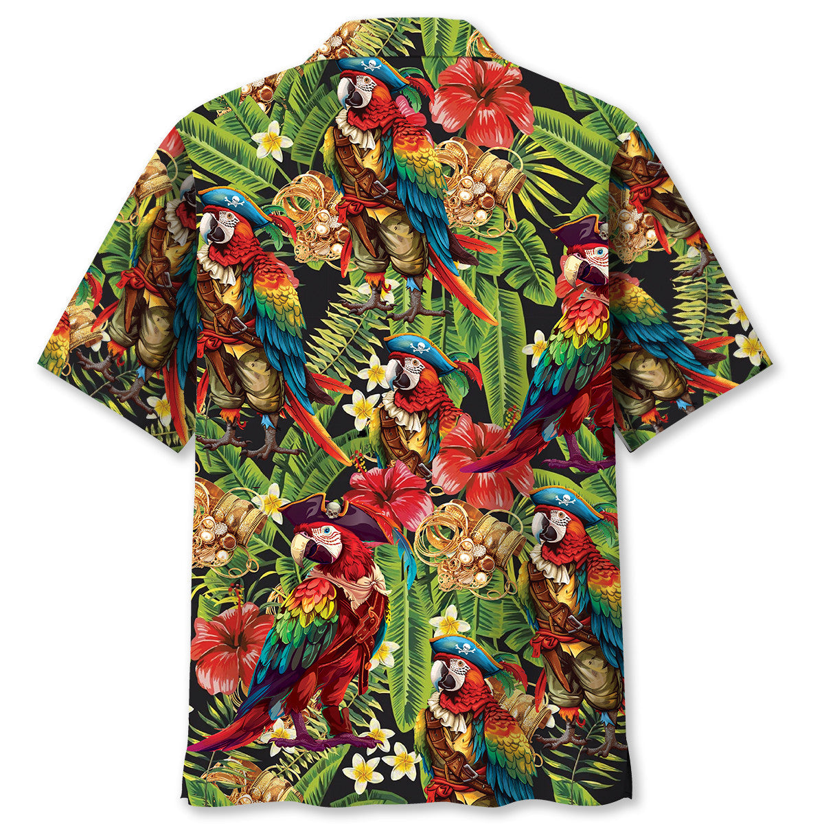 Tropical Parrot Nautical Pirate Island Hawaiian Shirt Pattern Detail For Vacation Travel And Daily Wear