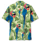 Blue Tropical Parrot Hawaiian Shirt Design View For Casual Summer Styling
