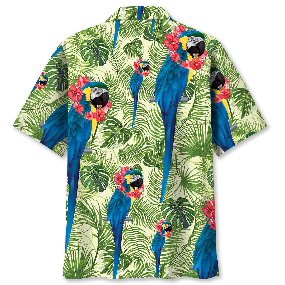 Blue Tropical Parrot Hawaiian Shirt Design View For Casual Summer Styling