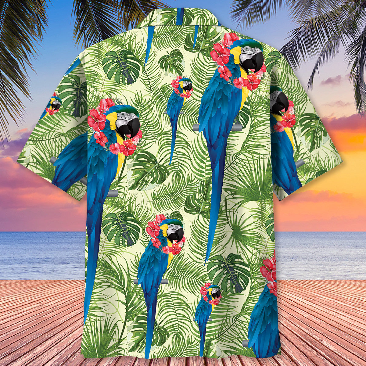 Blue Tropical Parrot Hawaiian Shirt For Beach Parties And Weekend Getaways