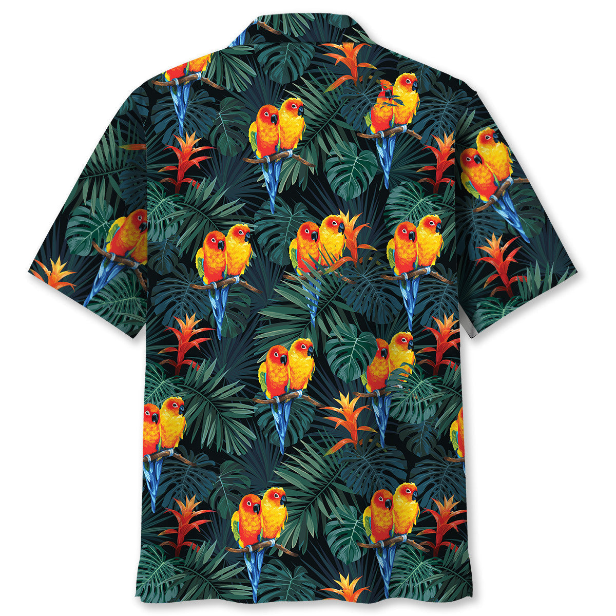 Dark Green Tropical Parrot Hawaiian Shirt Artwork View For Coastal Escapes And Resort Style