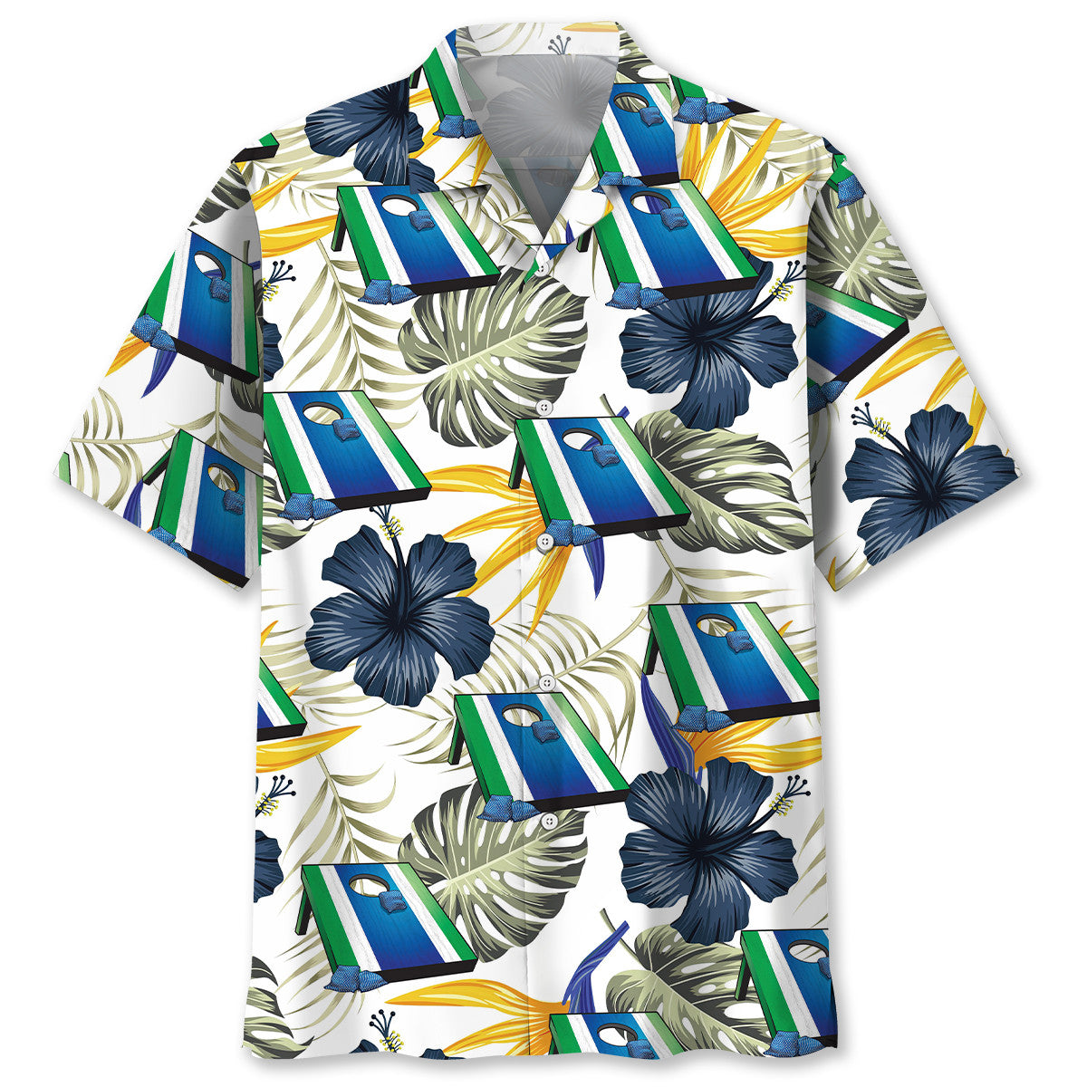 Tropical Aloha Cornhole Hawaiian Shirt Artwork View For Coastal Escapes And Resort Style