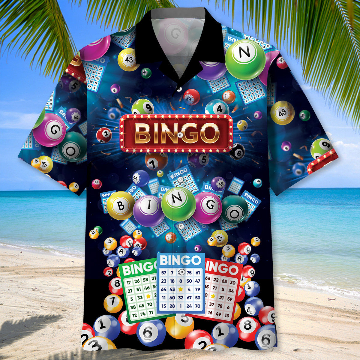 Neon Retro Bingo Fun Hawaiian Shirt Pattern Detail For Vacation Travel And Daily Wear