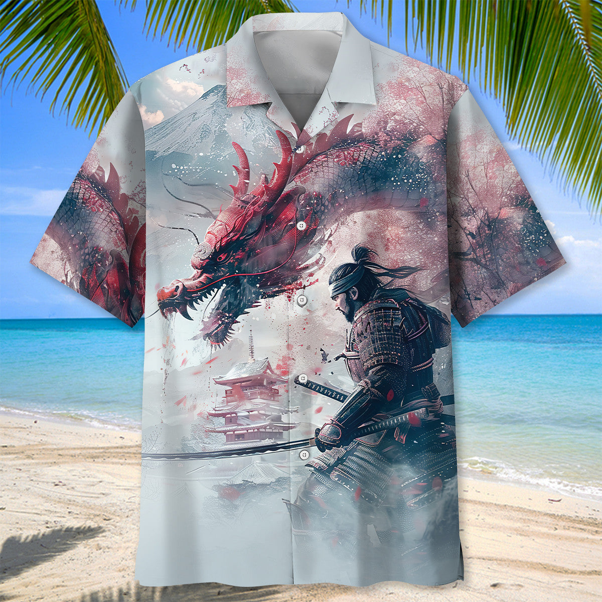 Heritage Legend Samurai Warrior Hawaiian Shirt Pattern View For Relaxed Warm Weather Outfits