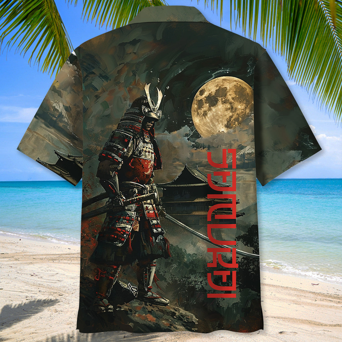 Samurai Warrior Traditional Hawaiian Shirt Artwork Detail For Resort Trips And Outdoor Activities