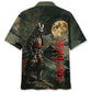 Samurai Warrior Traditional Hawaiian Shirt Design View For Casual Summer Styling