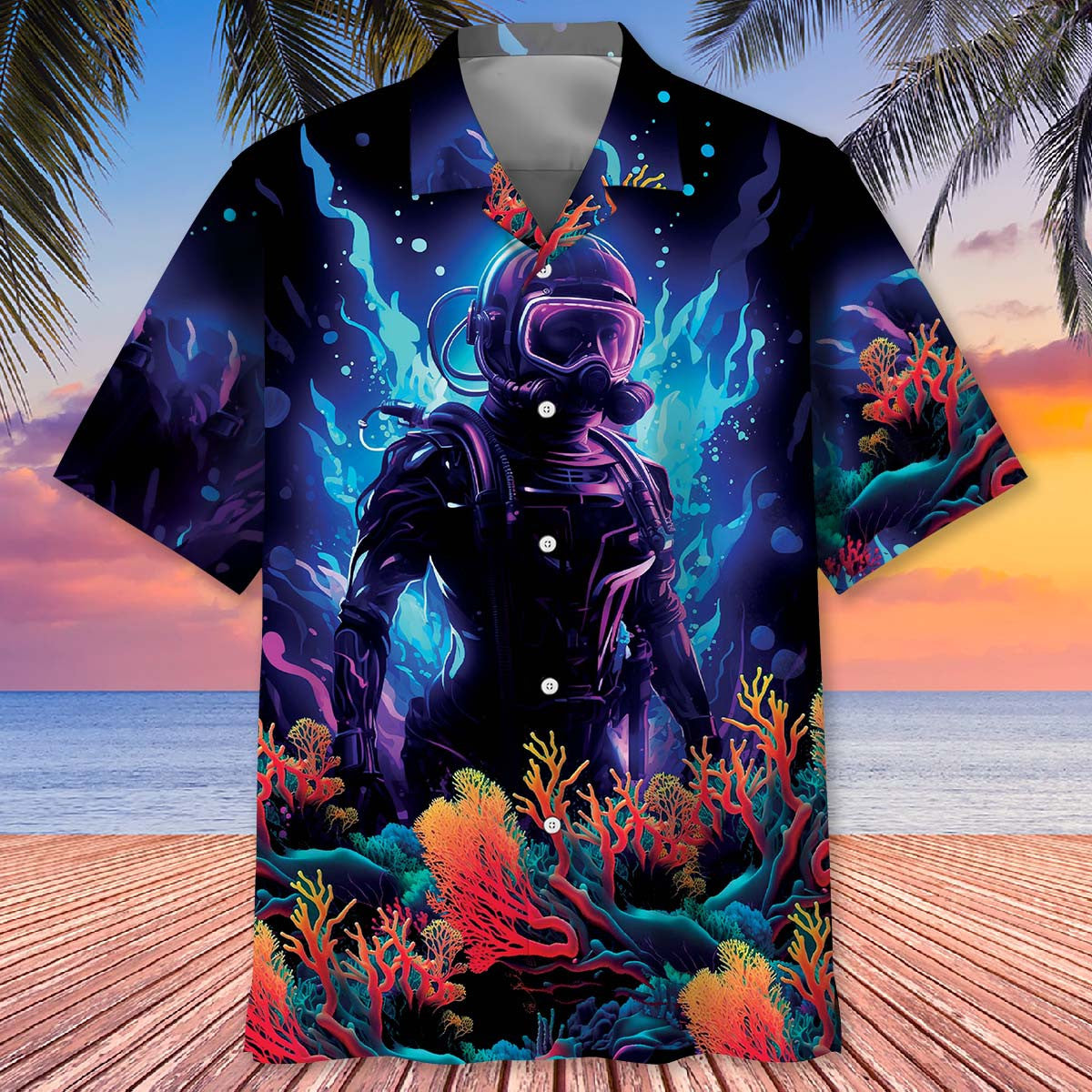 Scuba Diving Hawaiian Shirt Artwork Detail For Tropical Trips And Casual Outings