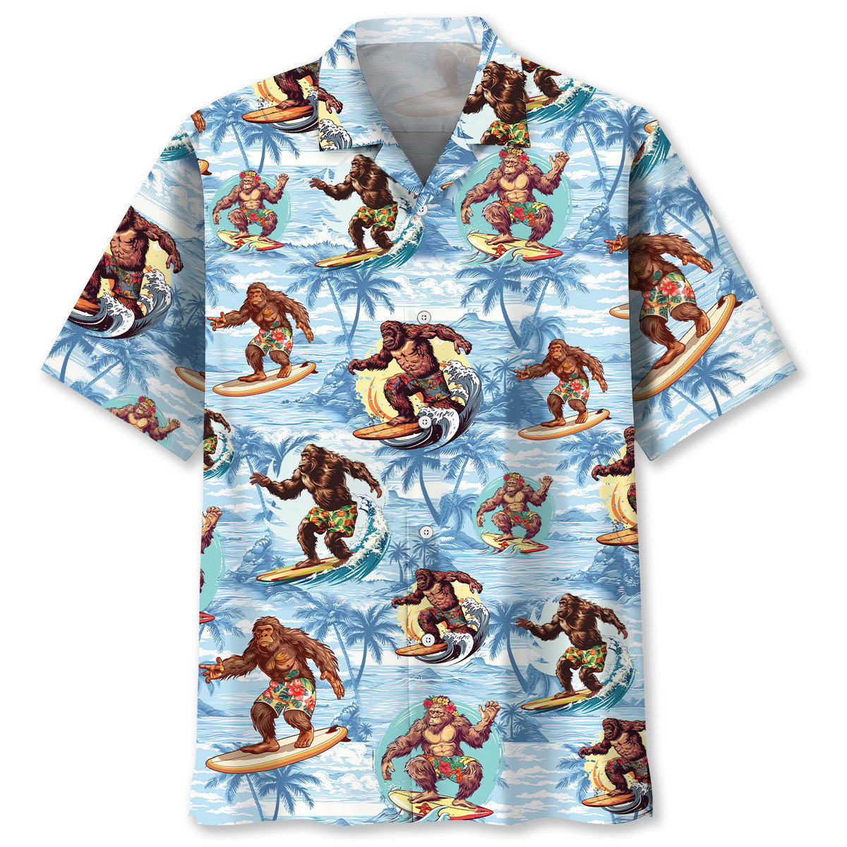 Funny Forest Creature Surfing Beach Hawaiian Shirt Artwork Detail For Tropical Trips And Casual Outings