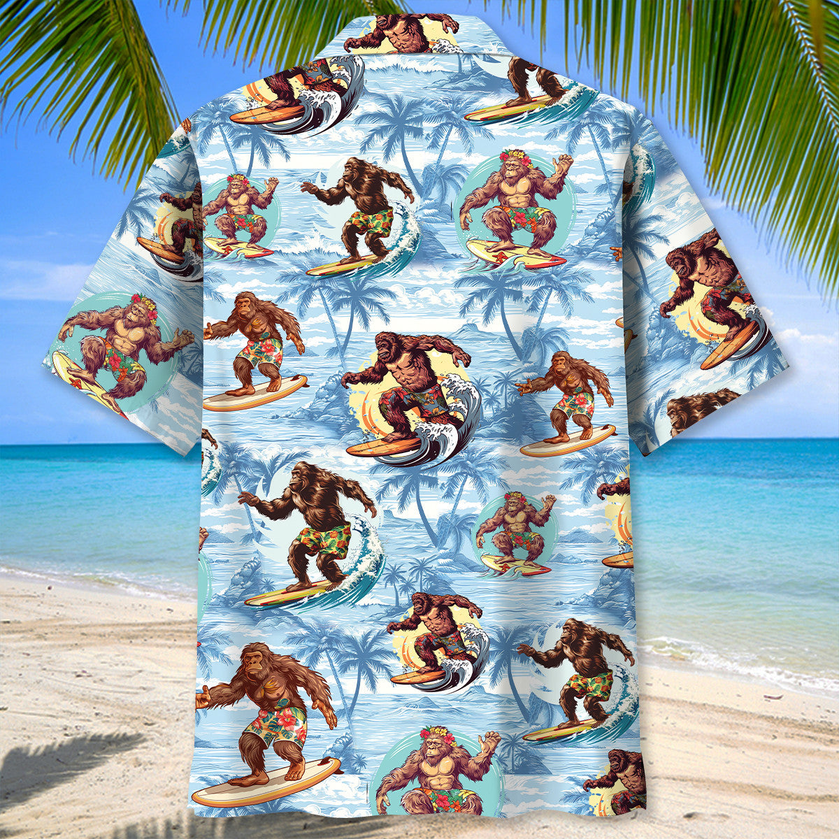 Funny Forest Creature Surfing Beach Hawaiian Shirt Pattern Detail For Summer Holidays And Outdoor Fun