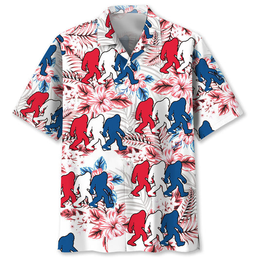 Funny Patriotic Forest Creature USA Hawaiian Shirt Pattern View For Relaxed Warm Weather Outfits