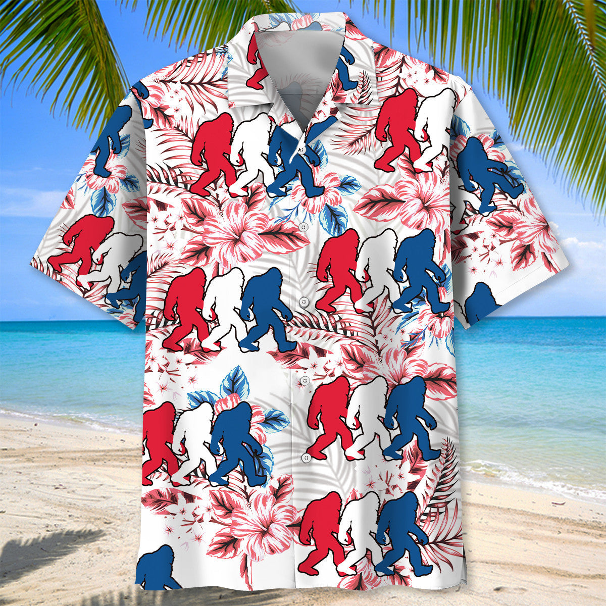 Funny Patriotic Forest Creature USA Hawaiian Shirt Artwork Detail For Resort Trips And Outdoor Activities