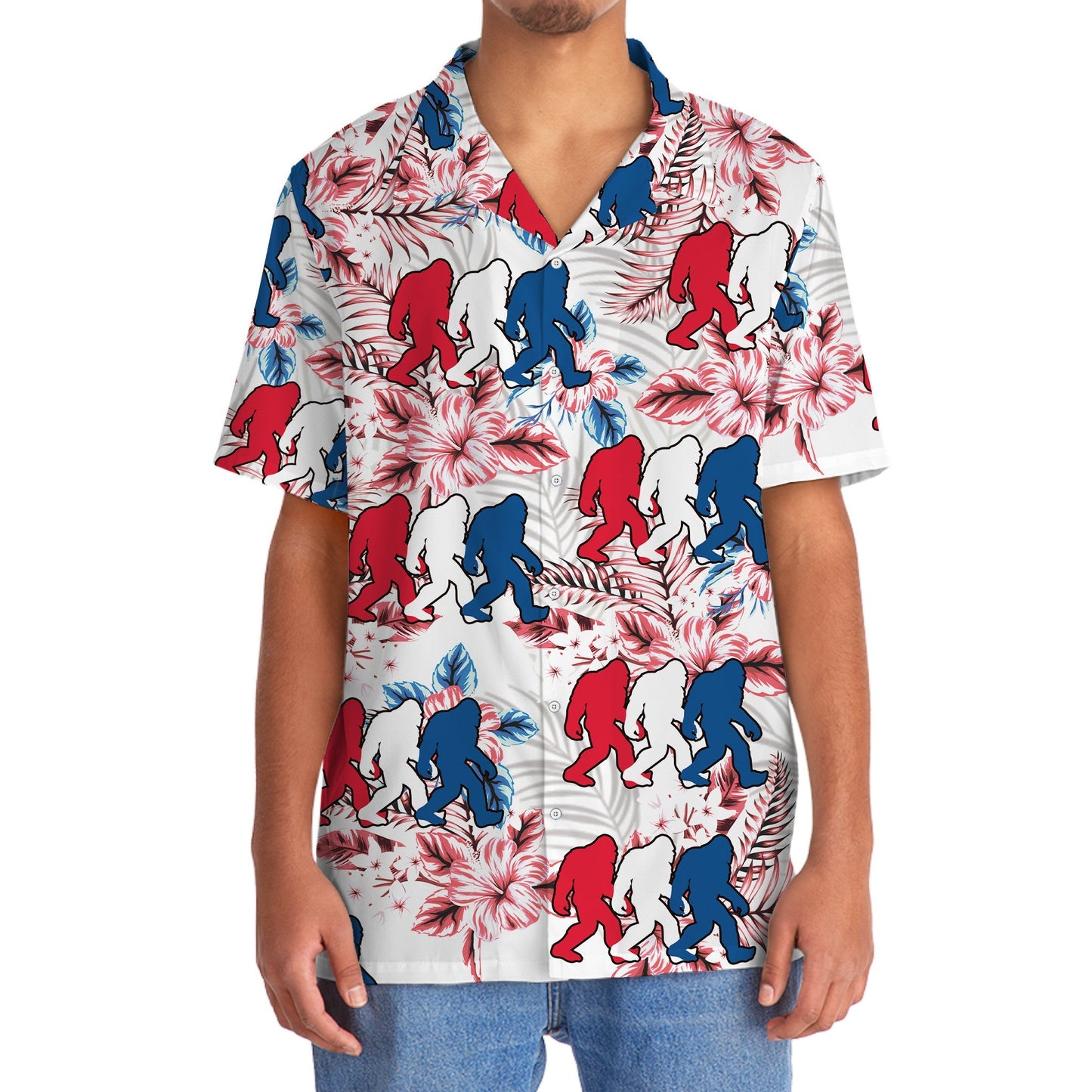 Funny Patriotic Forest Creature USA Hawaiian Shirt Pattern Detail For Vacation Travel And Daily Wear
