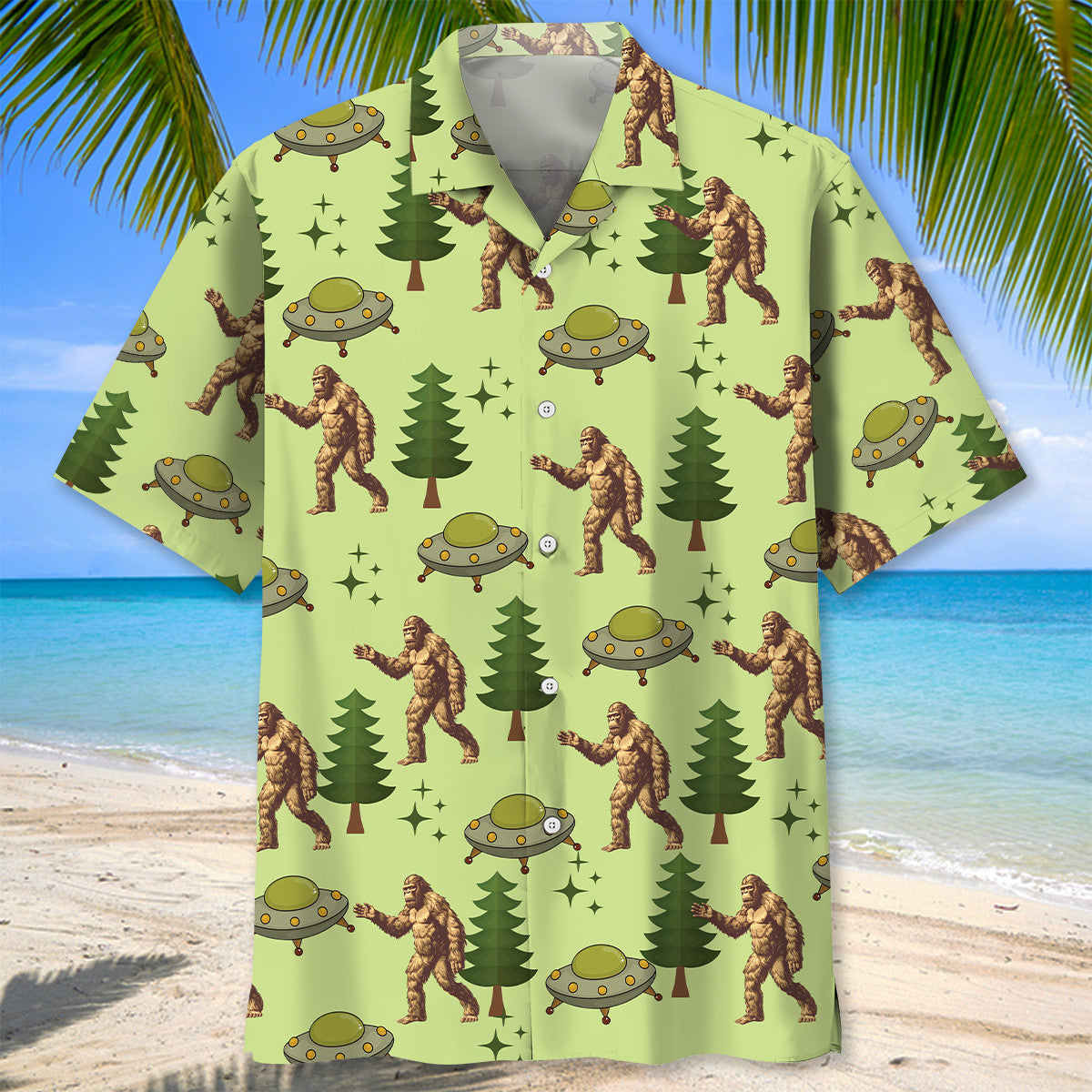 Funny Forest Creature Ufo Hawaiian Shirt Artwork View For Coastal Escapes And Resort Style