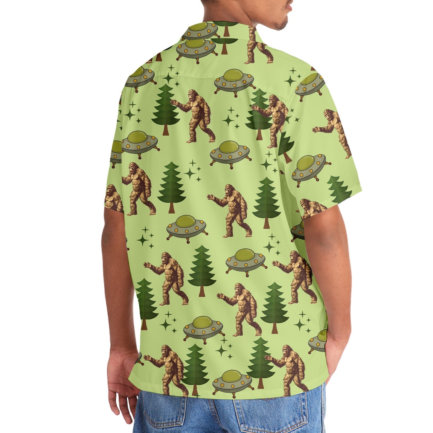 Funny Forest Creature Ufo Hawaiian Shirt Pattern View For Lightweight Everyday Style
