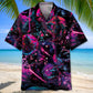 Neon Samurai Hawaiian Shirt Artwork Detail For Resort Trips And Outdoor Activities