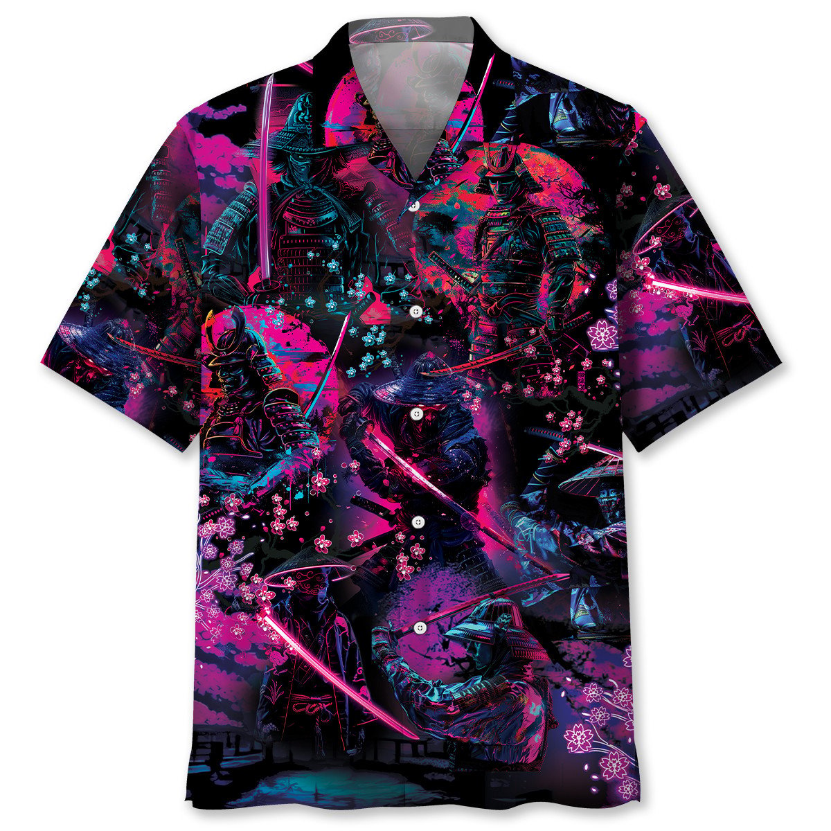 Neon Samurai Hawaiian Shirt For Resort Getaways And Comfortable Summer Activities