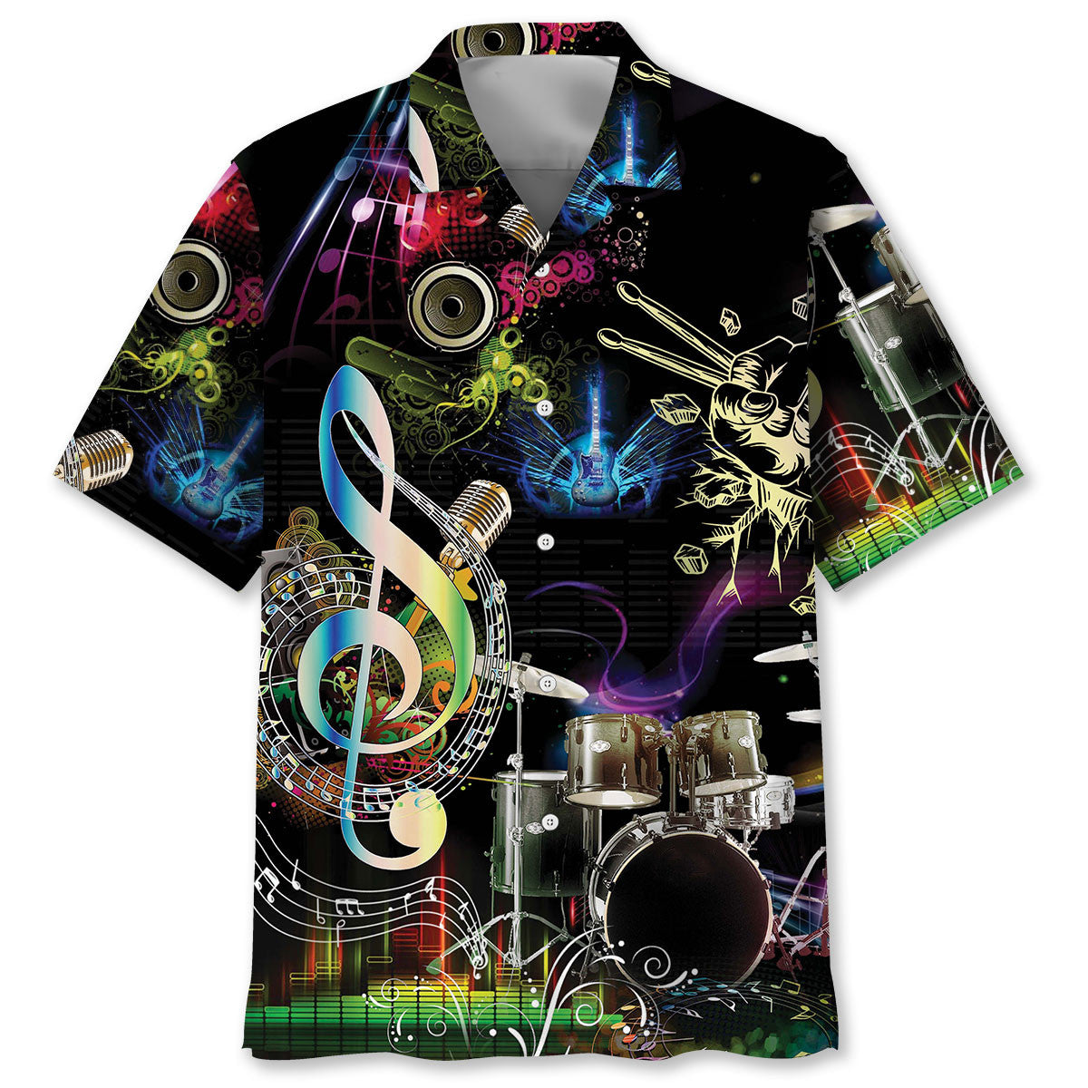 Neon Drum Light Hawaiian Shirt Pattern Detail For Vacation Travel And Daily Wear