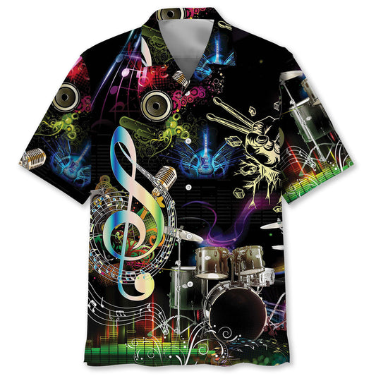 Neon Drum Light Hawaiian Shirt Pattern Detail For Vacation Travel And Daily Wear