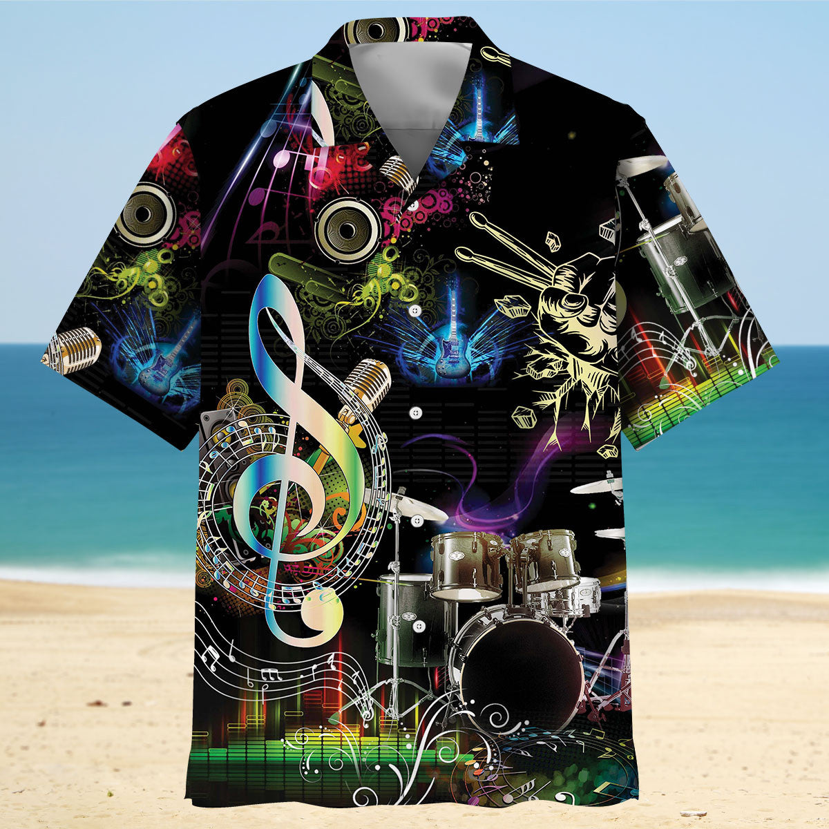 Neon Drum Light Hawaiian Shirt For Summer Events And Casual Outdoor Wear