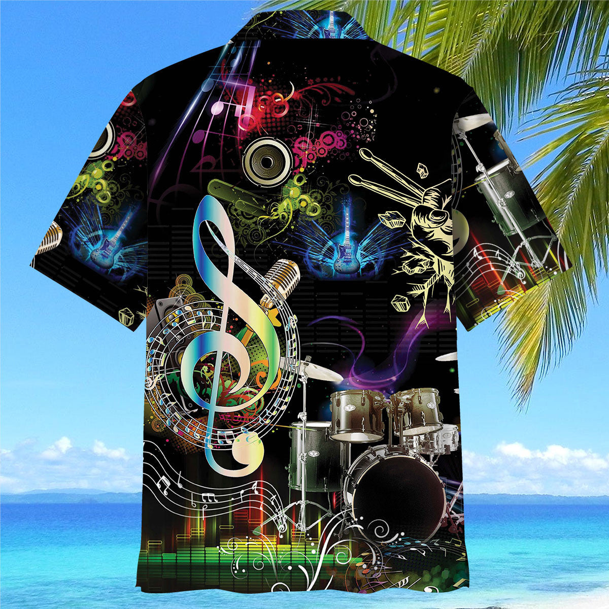 Neon Drum Light Hawaiian Shirt Design Detail For Beach Days And Holiday Travel