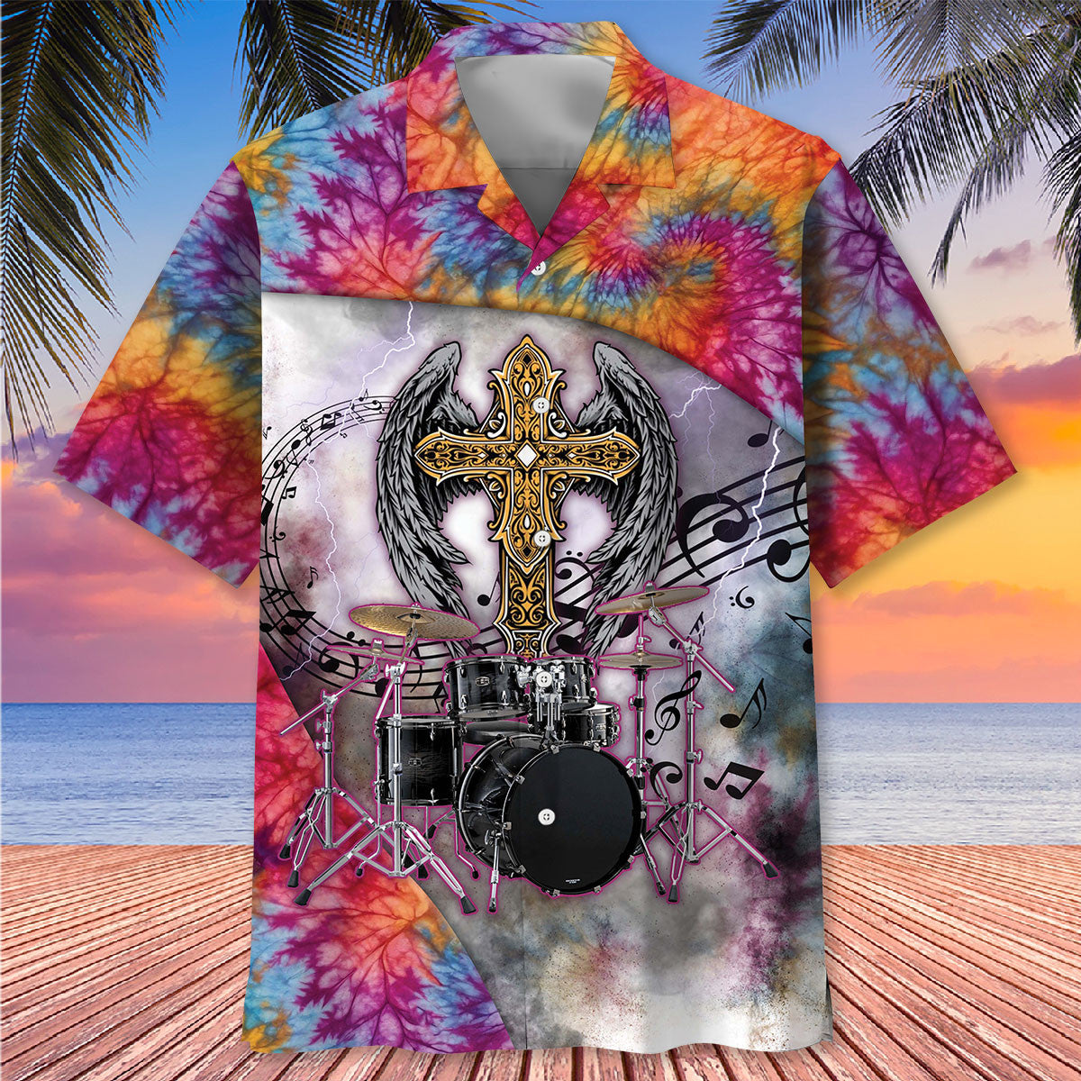 Bohemian Drummer Psychedelic Hawaiian Shirt Artwork Detail For Tropical Trips And Casual Outings