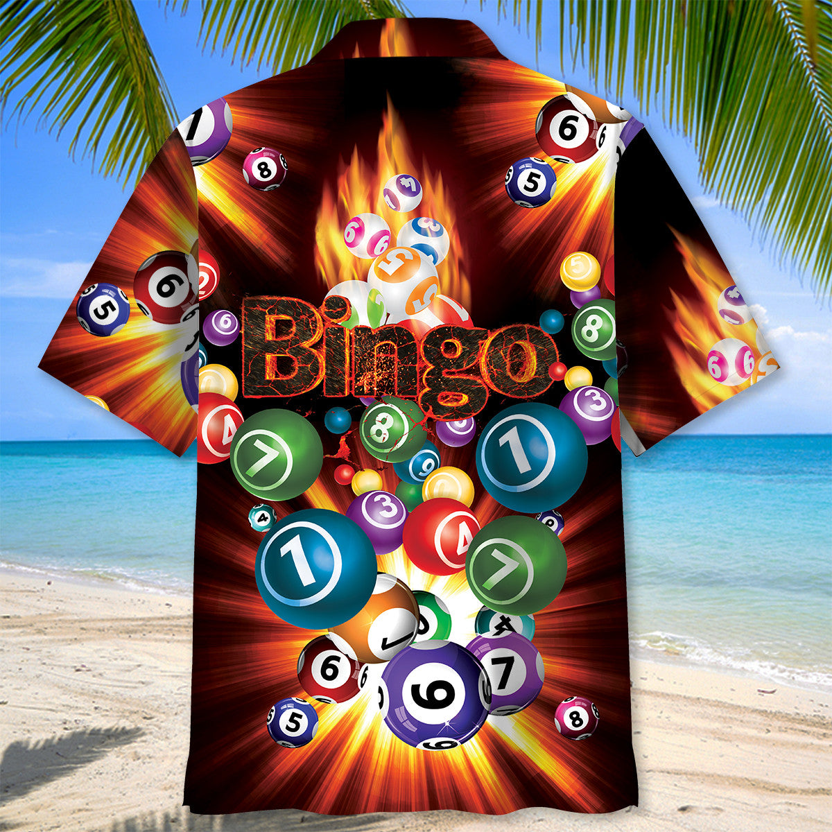 Fire Bingo Flame Hawaiian Shirt Pattern Detail For Vacation Travel And Daily Wear