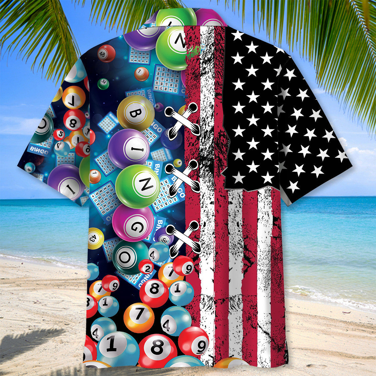 Classic American Bingo Hawaiian Shirt Pattern Detail For Summer Holidays And Outdoor Fun