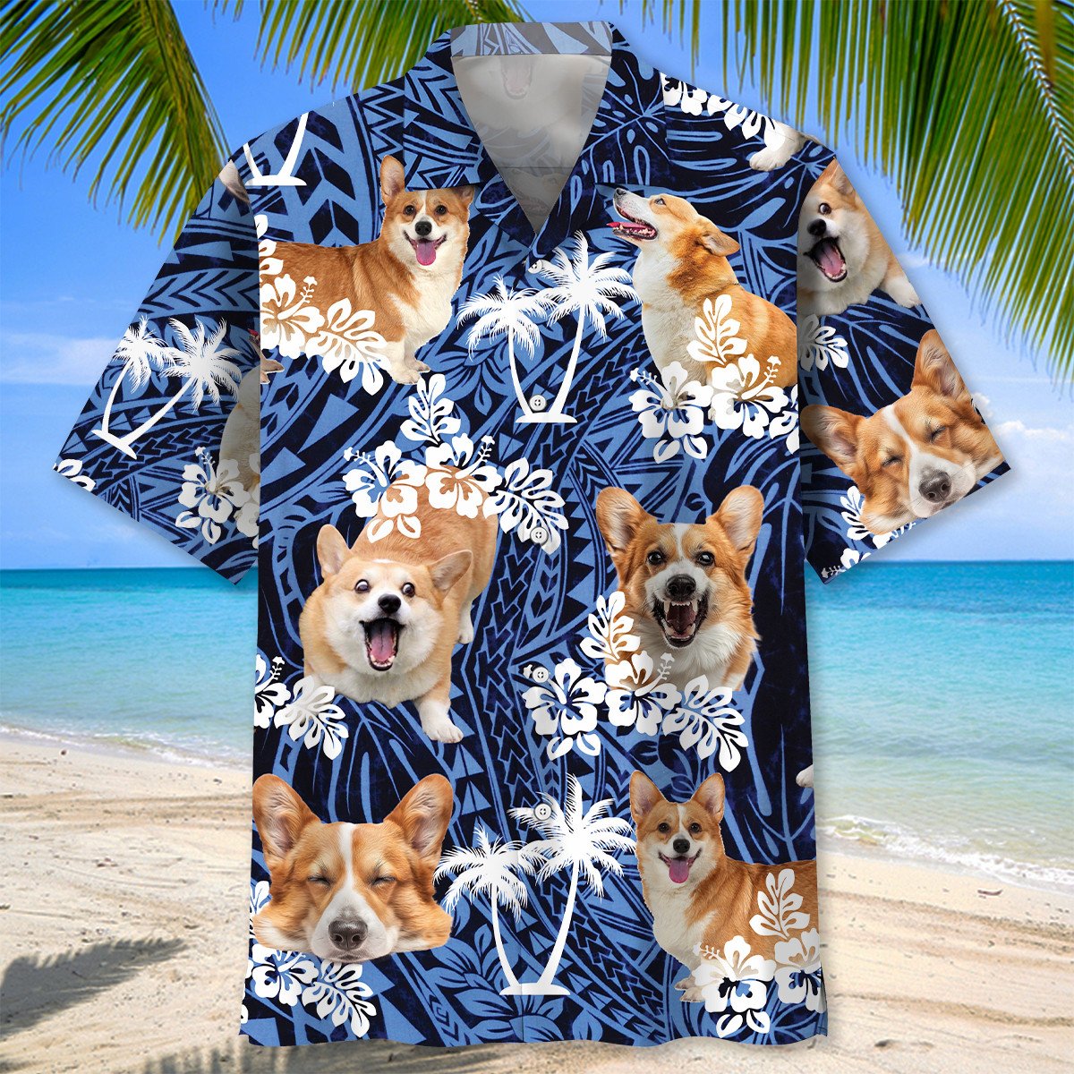 Funny Corgi Dog Face Hawaiian Shirt For Summer Events And Casual Outdoor Wear
