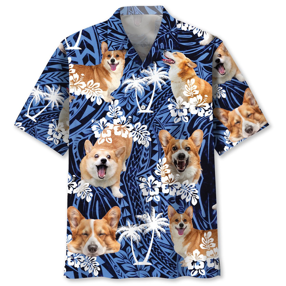 Funny Corgi Dog Face Hawaiian Shirt Artwork View For Coastal Escapes And Resort Style