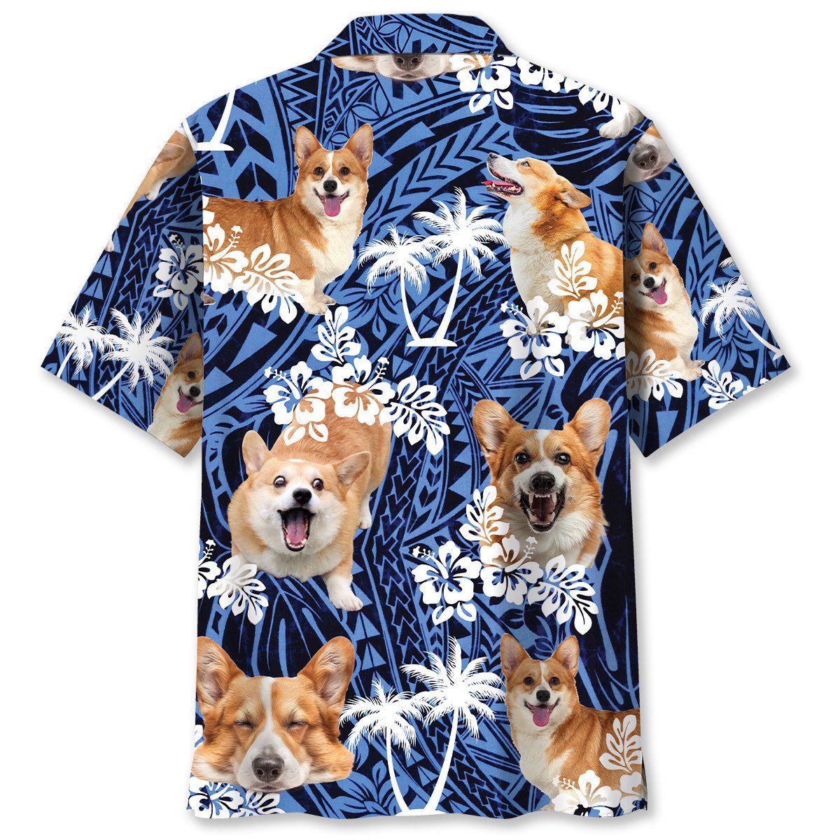 Funny Corgi Dog Face Hawaiian Shirt Design Detail For Beach Days And Holiday Travel