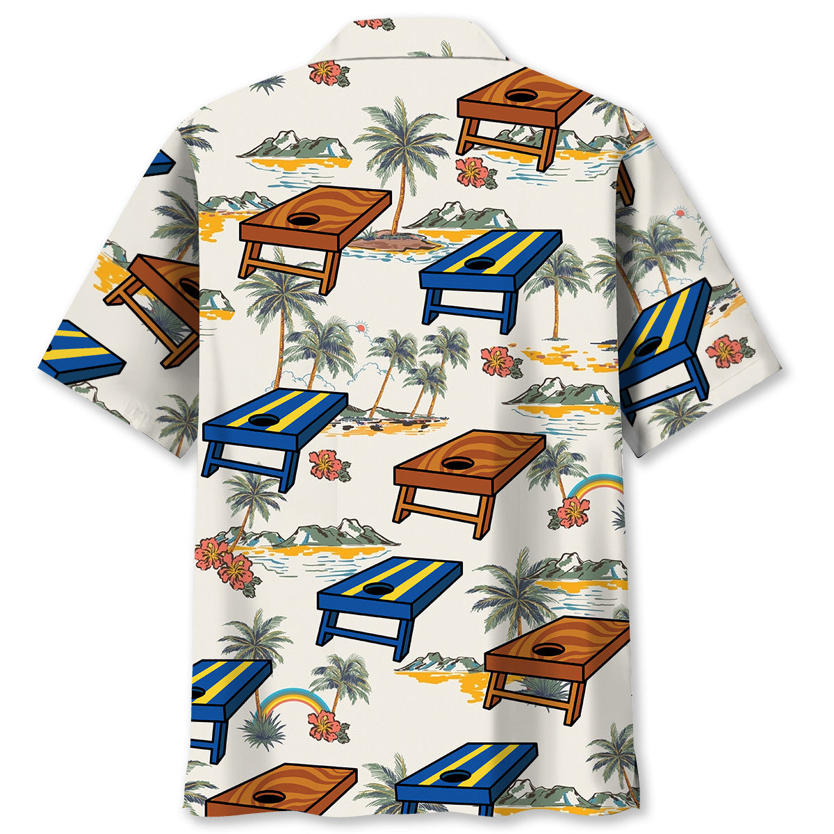 Tropical Cornhole Palm Tree Hawaiian Shirt For Vacation Days And Relaxed Coastal Outings