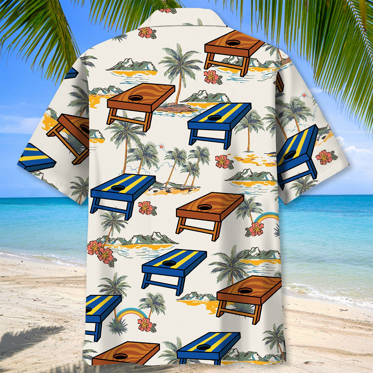 Tropical Cornhole Palm Tree Hawaiian Shirt Artwork View For Weekend Travel And Beach Style