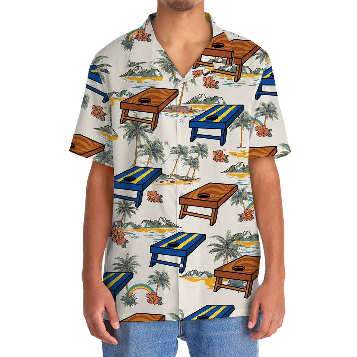 Tropical Cornhole Palm Tree Hawaiian Shirt Design Detail For Sunny Adventures And Casual Wear
