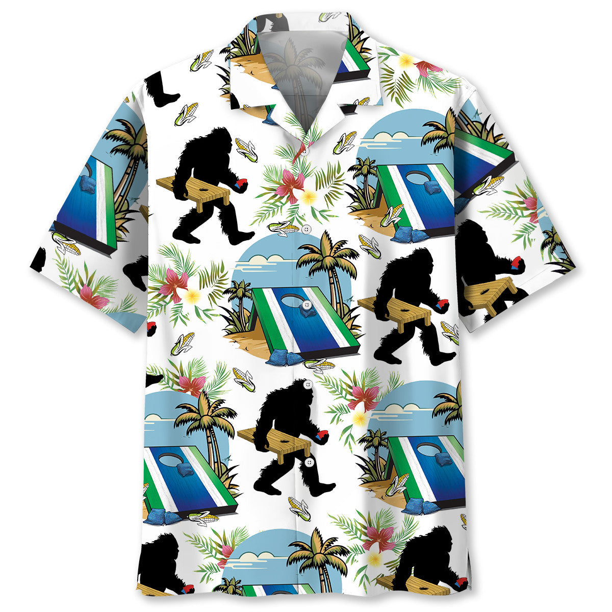 Funny Tropical Cornhole Forest Creature Hawaiian Shirt Pattern View For Relaxed Warm Weather Outfits