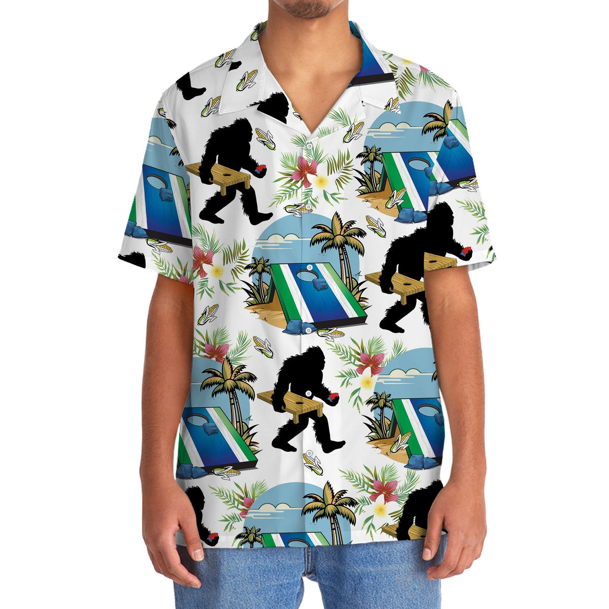 Funny Tropical Cornhole Forest Creature Hawaiian Shirt Pattern Detail For Vacation Travel And Daily Wear